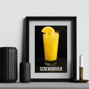 Póster de destornillador: arte de cóctel para cocina y bar / Póster minimalista de bebidas