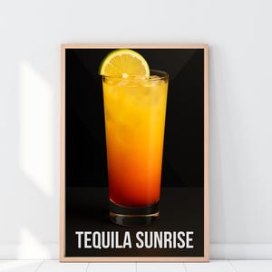 Póster de cóctel Tequila Sunrise: arte de cócteles para cocina y bar / Póster minimalista de bebida