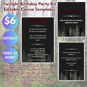 Twilight Halloween Party Kit | Editable Vampire Birthday Invitation, Welcome Sign & Thank You Card | Spooky Digital Download