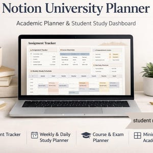 Notion University Planner, Academic Planner, Notion Planner, Notion Template, Notion Student Planner, Academic Study Dashboard