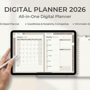 Planificador digital 2026, todo en uno: diario, semanal y mensual (GoodNotes, Notability)