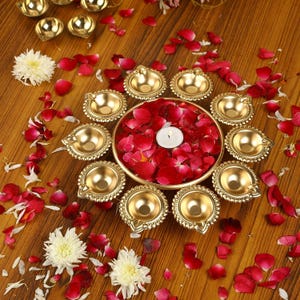 Designer Floral Diya Urli |Decorative bowls for center table, Festive Decoration for Diwali,  Urli with Diya ,Home Decor Plate Urli Bowl