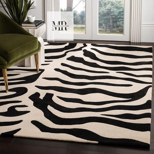 Hand-Tufted Black and White - Modern Zebra Print Area Rug – Black and Ivory Animal Pattern Carpet for Living Room & Bedroom Decor..