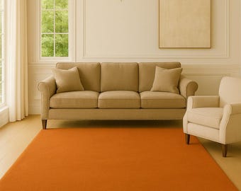 Hand Tufted Wool Area Rug, Burnt Orange Plush Carpet, Custom Size Rug, Bedroom Decor