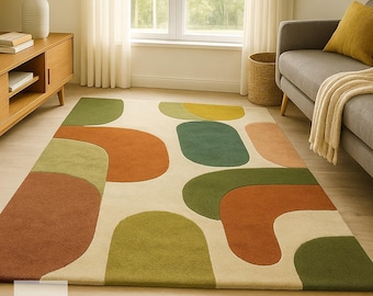 Tappeto in lana trapuntato a mano, stile moderno di metà secolo, tappeto geometrico astratto, decorazione per camera da letto.