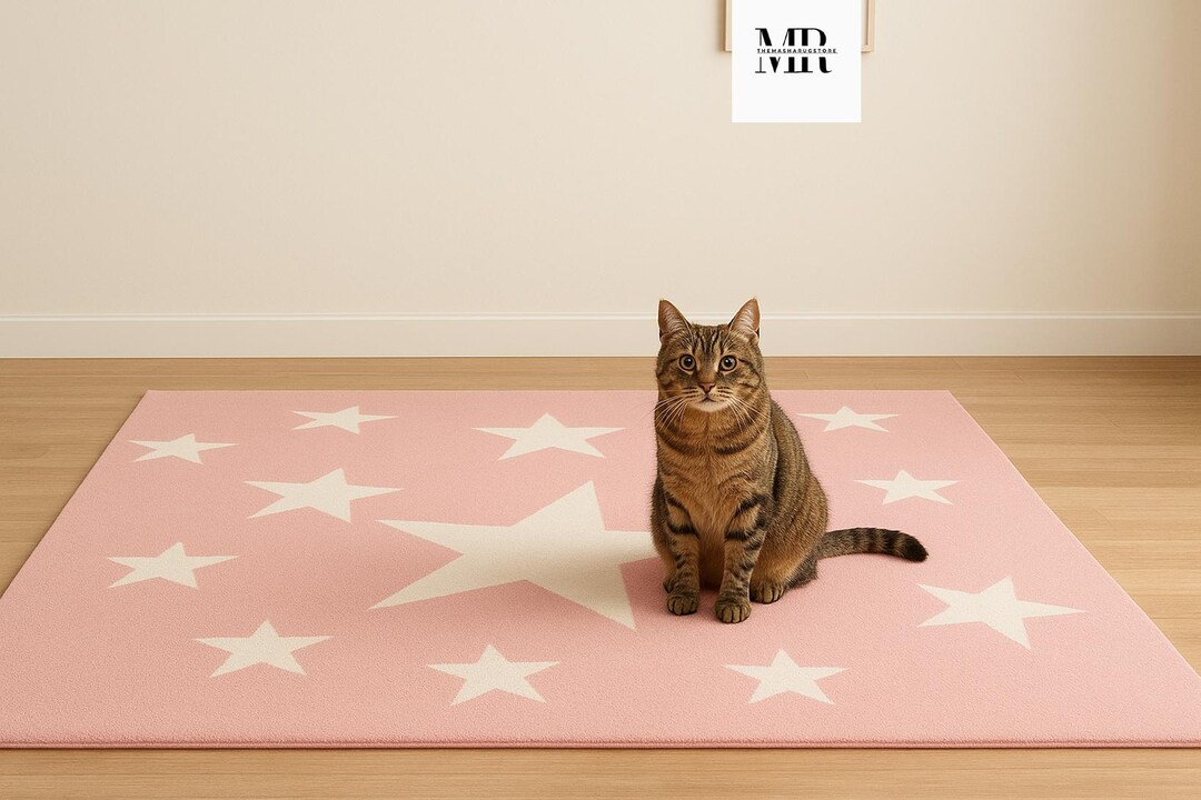 Star Area Rug Pink Star Area Rug for Kids Room, Soft Modern Polka Dot Style Carpet ...