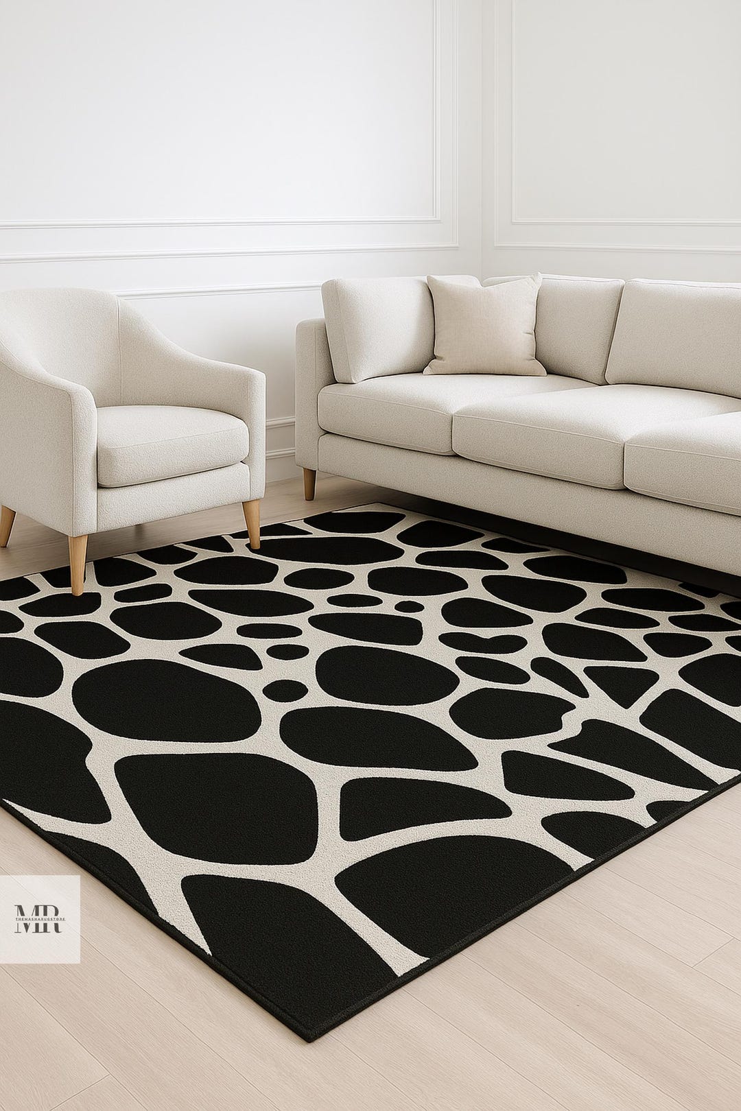Modern Black and Ivory Abstract Animal Print Rug, 9x12 Carpet, Luxury ...