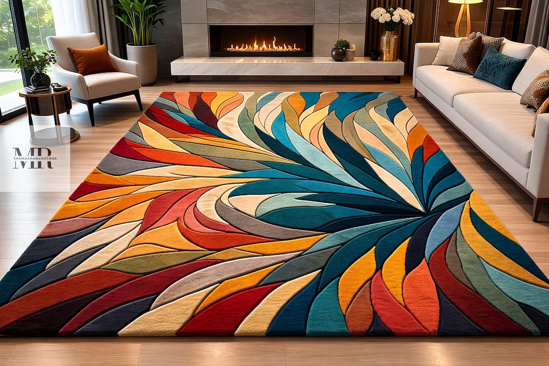Abstract Colorful Area Rug, Modern Artistic Swirl Rug, Handmade Tufted ...