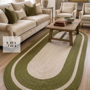 Jute Runner Rug Green White Boho Runner Rug Hand Tufted Hallway Rug Farmhouse Entryway Rug Kitchen Runner Natural Area Rug