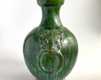 Vaso de esmalte cristalino verde escuro de Jingdezhen | Arte elegante e moderna em porcelana | Vaso decorativo chinês exclusivo
