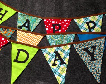 Happy Birthday Party Fabric Banner - Reusable, and Semi-custom