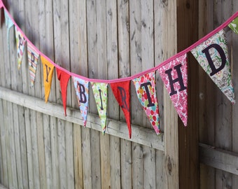 Happy Birthday Party Fabric Banner - Reusable, and Semi-custom