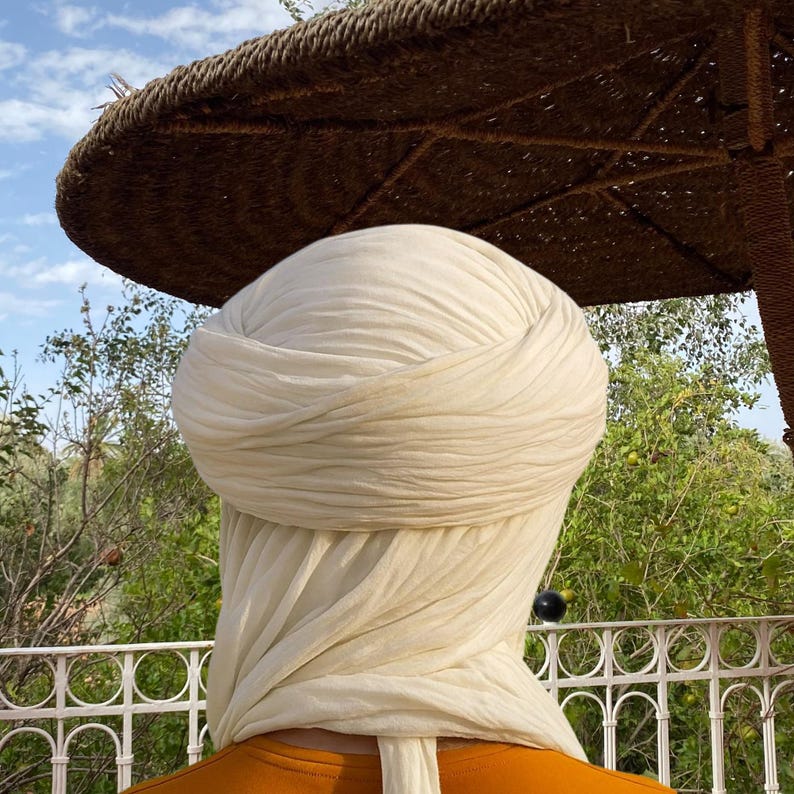 Authentic Tuareg Tagelmust - White Cotton Cheche for Men - Boho Summer ...