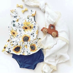 Sunflower Peplum Top, Baby Peplum Shirt, Toddler Peplum Shirt, Baby Outfit, Toddler Outfit, Baby Summer Outfit, Kid Peplum Tank Top
