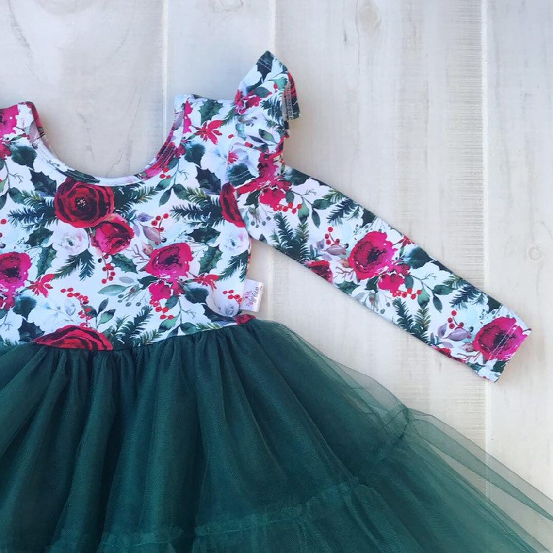 Girl Christmas Floral Tutu Dress Baby Christmas Dress Etsy