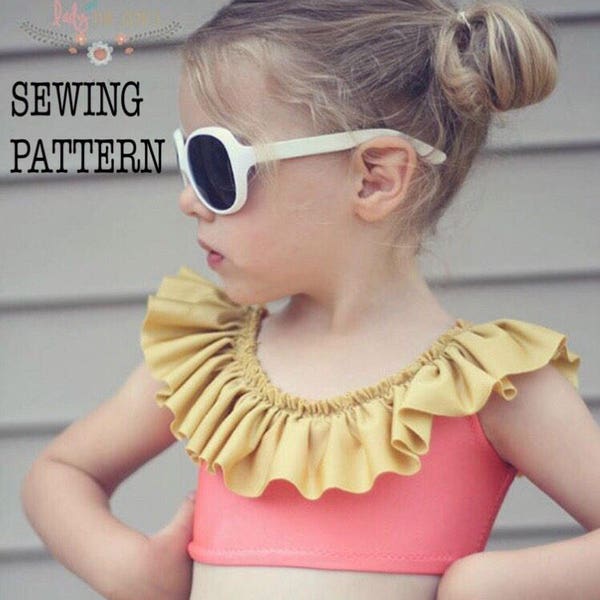 PDF sewing pattern Girls High waisted swimsuit bikini top and bottom (all sizes 3m-8yrs)