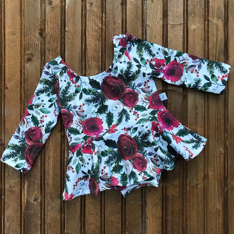 Baby Toddler Girls christmas floral long sleeve peplum leotard Gymnastic Ballet Leotard