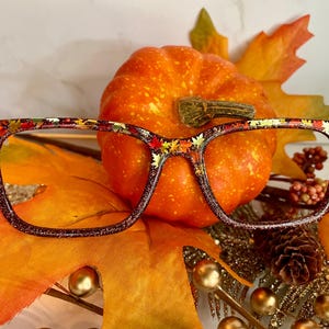 Fall Leaves Autumn Thanksgiving Glitter Magnetic Topper for Pair Eyewear Glasses Frames