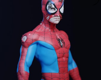Estatua de resina de Spider-Man con daños de batalla / Escala 1/6 y 1/8 / Artículo coleccionable de Marvel pintado a mano
