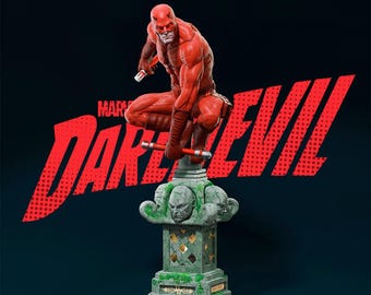 Daredevil Classic Red Suit Figure | Perching Pose | Hand-Painted Resin Statue
