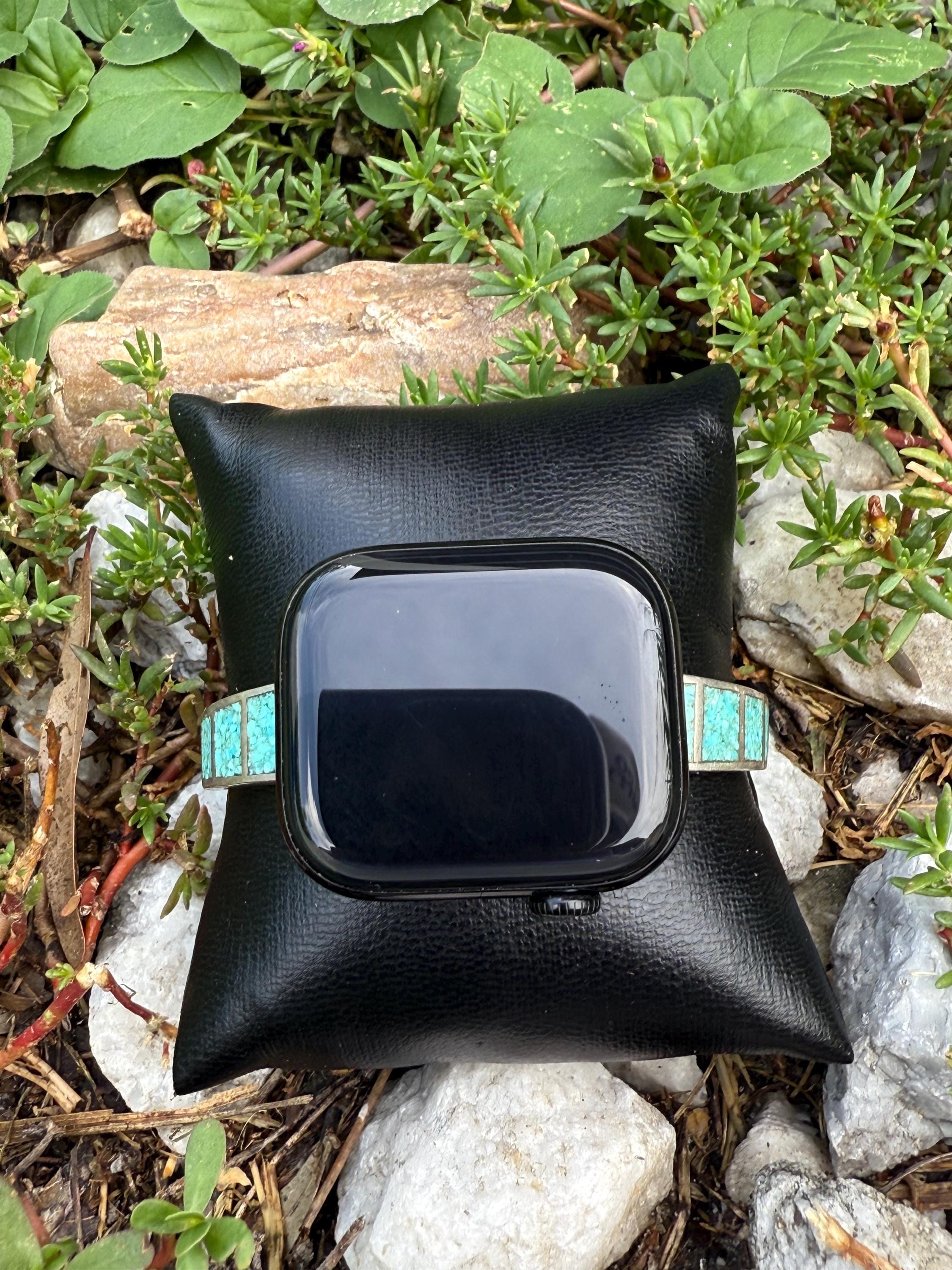Authentic Native-Made Sterling Silver and Crushed Turquoise Watch Band for Apple Watch - Thumbnail 2