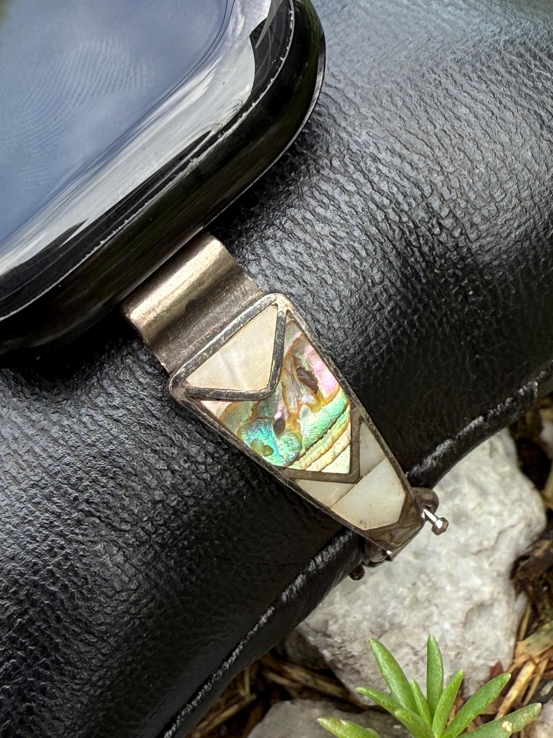 Authentic Native-Made Sterling Silver and Mother of Pearl Abalone Watch Band for Apple Watch