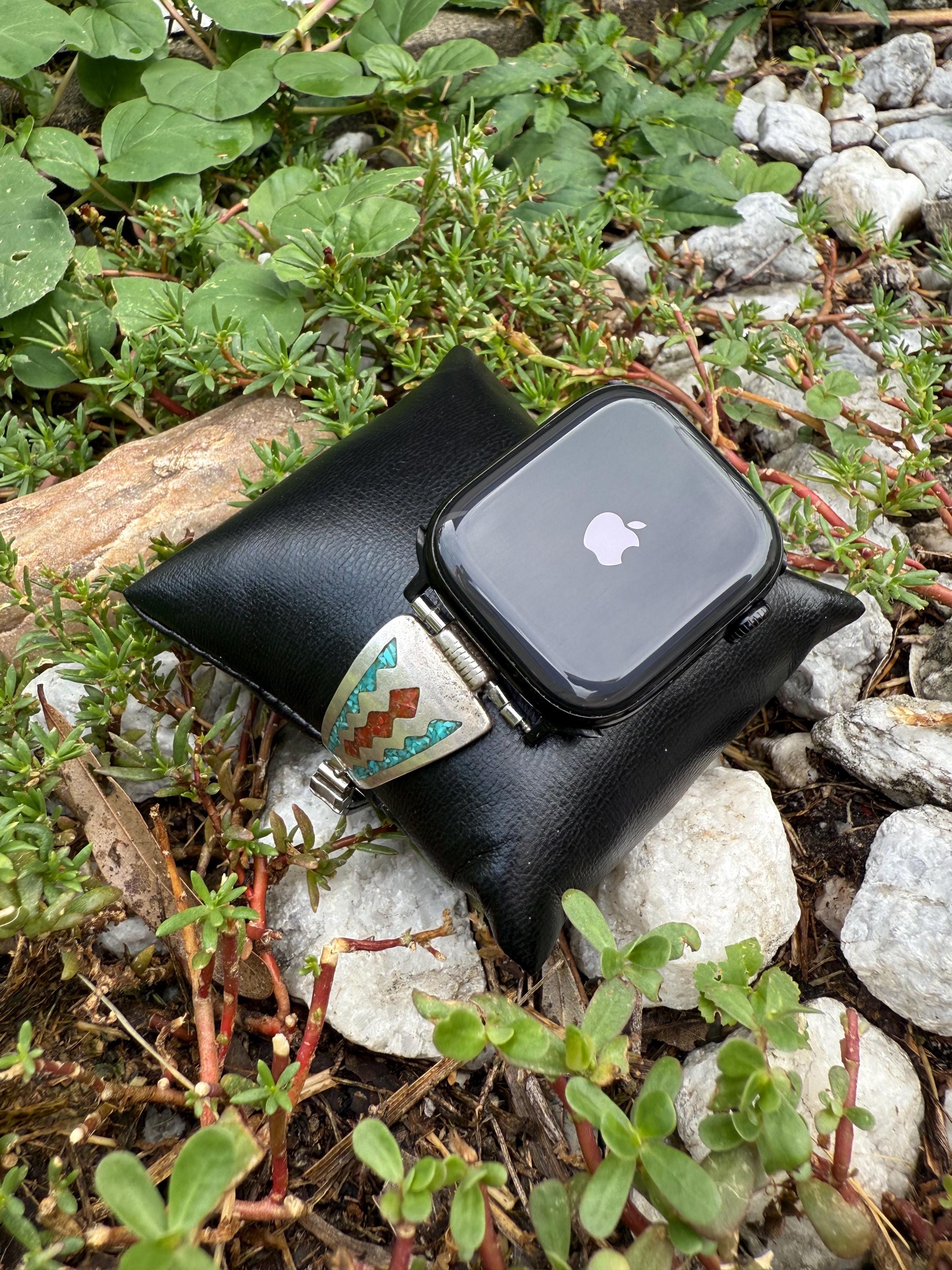 Authentic Native-Made Sterling Silver and Crushed Turquoise Watch Band for Apple Watch - Thumbnail 6