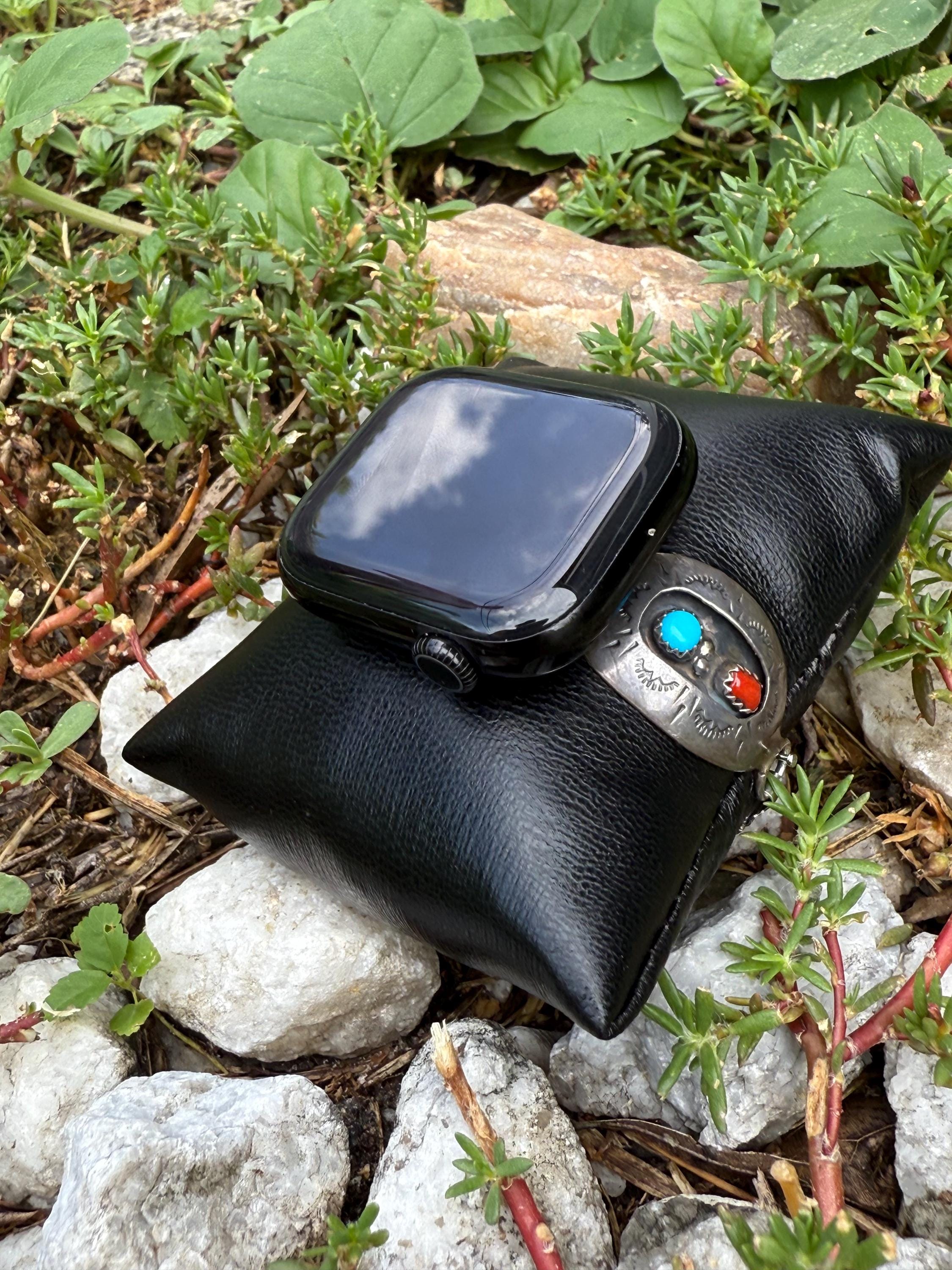 Authentic Native-Made Sterling Silver and Turquoise Coral Watch Band for Apple Watch