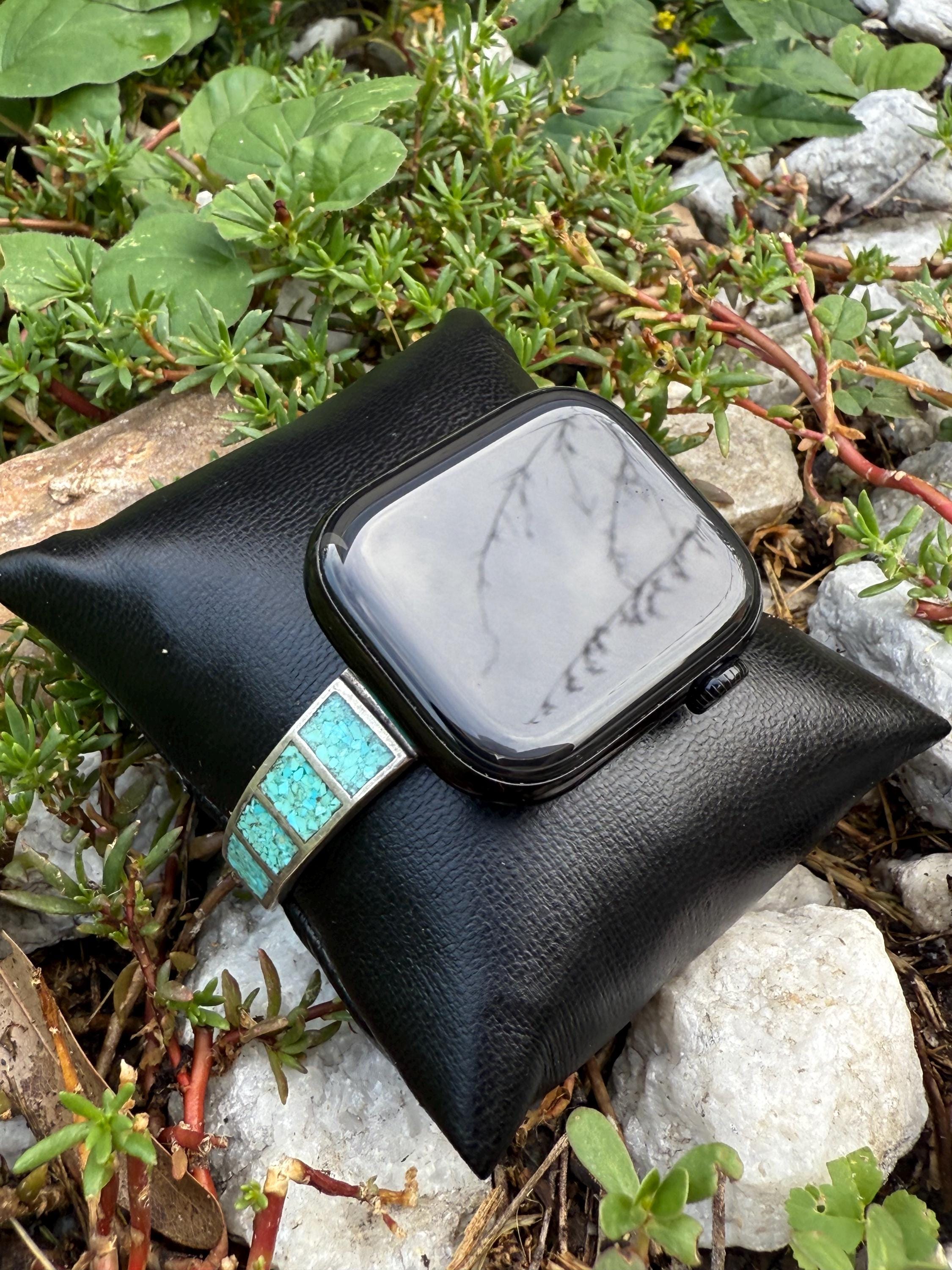 Authentic Native-Made Sterling Silver and Crushed Turquoise Watch Band for Apple Watch