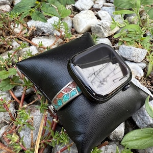Native-Made Sterling Silver Turquoise Coral Apple Watch Band