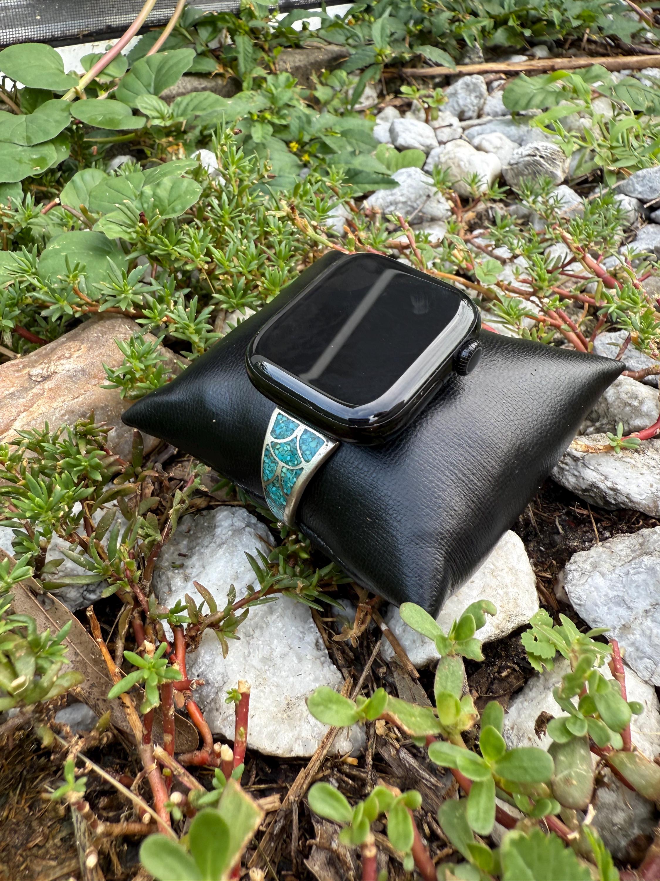 Authentic Native-Made Sterling Silver and Turquoise Watch Band for Apple Watch - Thumbnail 2