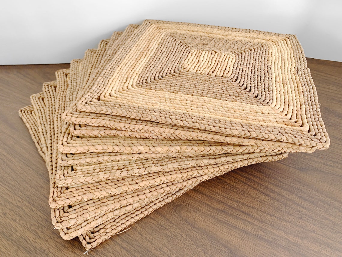 Vintage Woven Grass Placemats Set of 10 Square Trivets Etsy