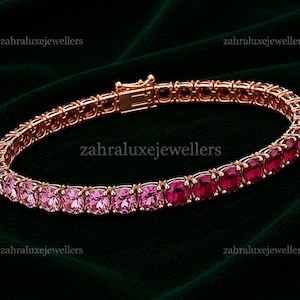Ruby & Pink Sapphire Tennis Bracelet, 18k Solid Gold Ruby Tennis Bracelet, Pink Gemstone Bracelet, Luxury Gift for Her