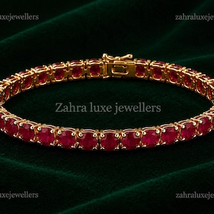 Red Ruby Tennis Bracelet, Natural Ruby Bracelet, Gold Tennis Bracelet, Red Gemstone Jewelry, Luxury Women's Bracelet, Anniversary Gift