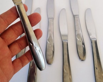 On Sale vintage Mid-Century North Star dinner knives, set of 6, stainless steel, Wallace, 1950's atomic ~ GallivantsVintage