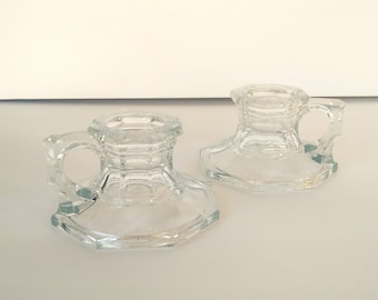 On Sale vintage glass chamberstick candle holders, set of 2, candlesticks ~ GallivantsVintage