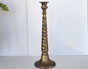 vintage 18" tall twisted brass candlestick, candleholder, India ~ GallivantsVintage