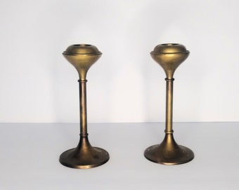 Danish Modern style brass candlestick candleholders, set of 2, vintage Mid-Century ~ GallivantsVintage