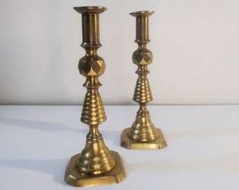 vintage brass beehive diamond pattern candlesticks, set of 2, candle holders ~ GallivantsVintage