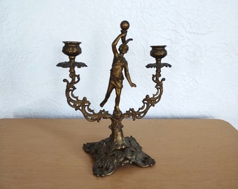 vintage cast brass cherub double candlestick holder ~ GallivantsVintage