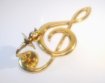 vintage brass treble clef wall sconce candle holder, single candlestick, home decor ~ GallivantsVintage