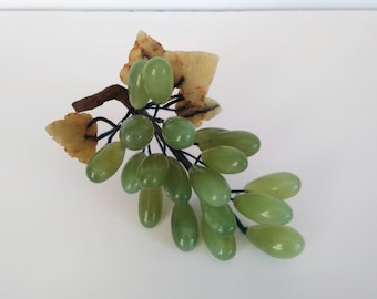 vintage Mid-Century bunch of green jade grapes, blue silk wrap, home decor ~ GallivantsVintage