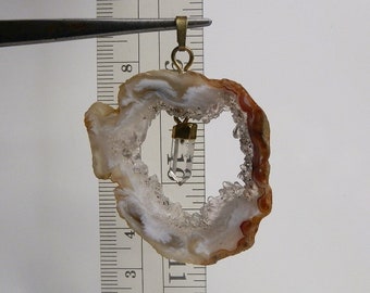 On Sale druzy quartz crystal pendant, agate, gold wash bale, vintage jewelry ~ GallivantsVintage