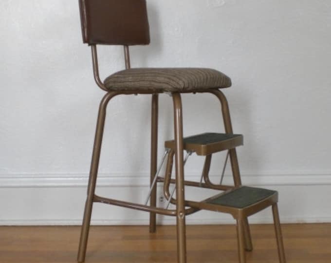 Vintage Brown Kitchen Stool Fold Out Steps Chair Step Stool Mid Century