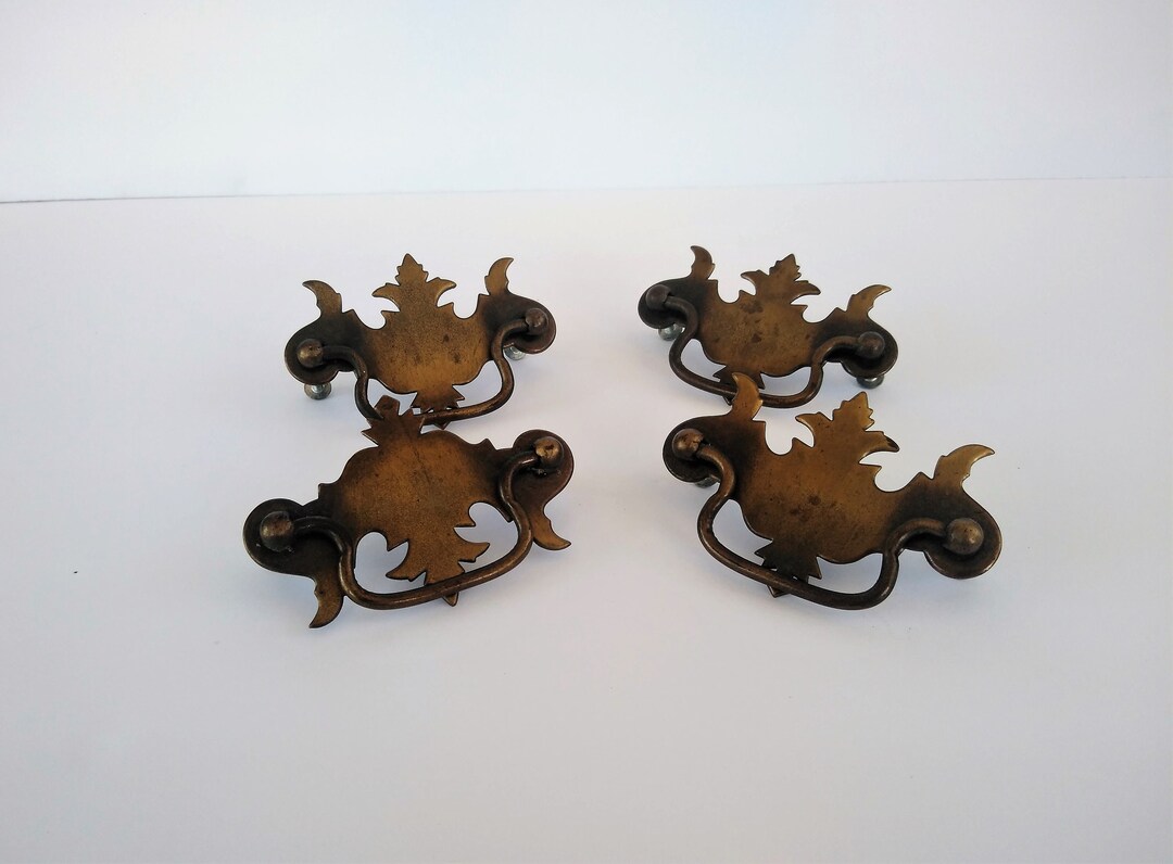 On Sale Midcentury Chippendale Batwing Style Brass Drawer Pulls, Set