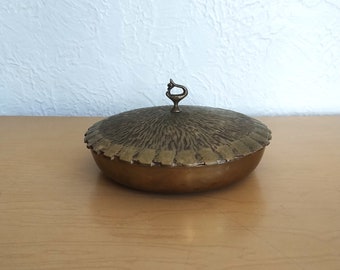 vintage round brass trinket box with lid, Korea, home decor ~ GallivantsVintage