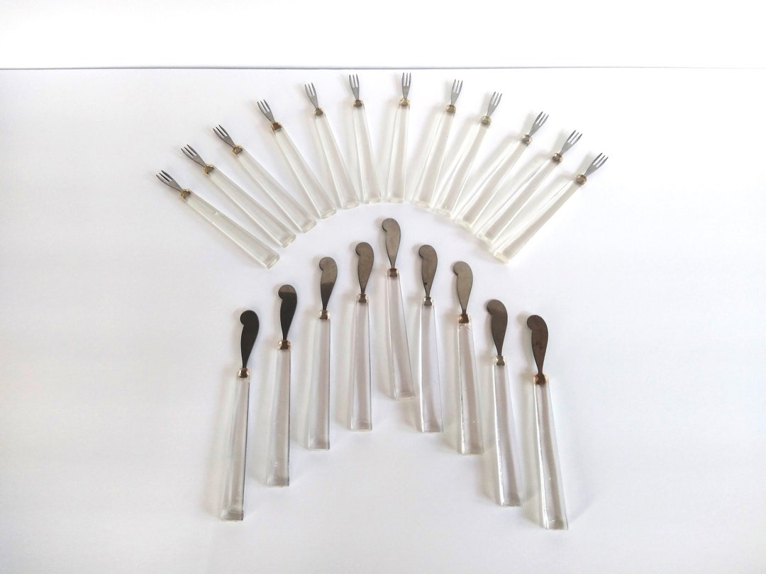 Midcentury Acrylic Appetizer Forks and Knives Set of 21 Etsy