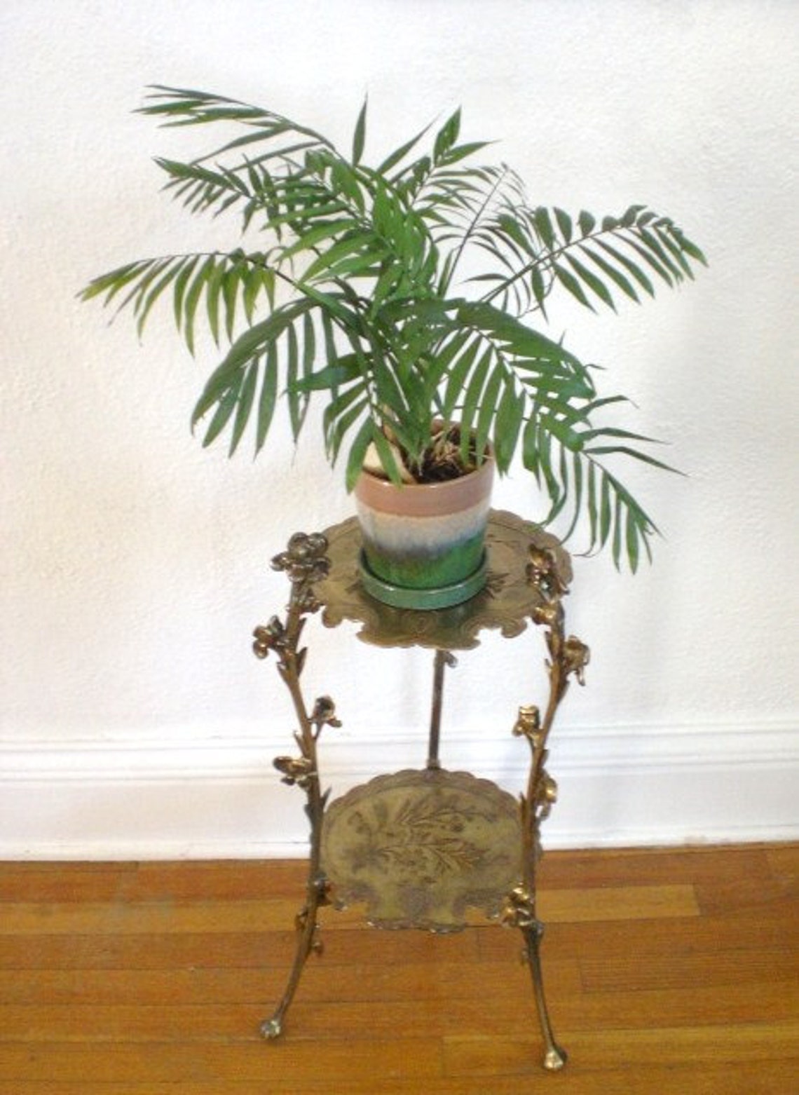 Antique Brass Plant Stand Vintage Two Tiered Victorian Etsy