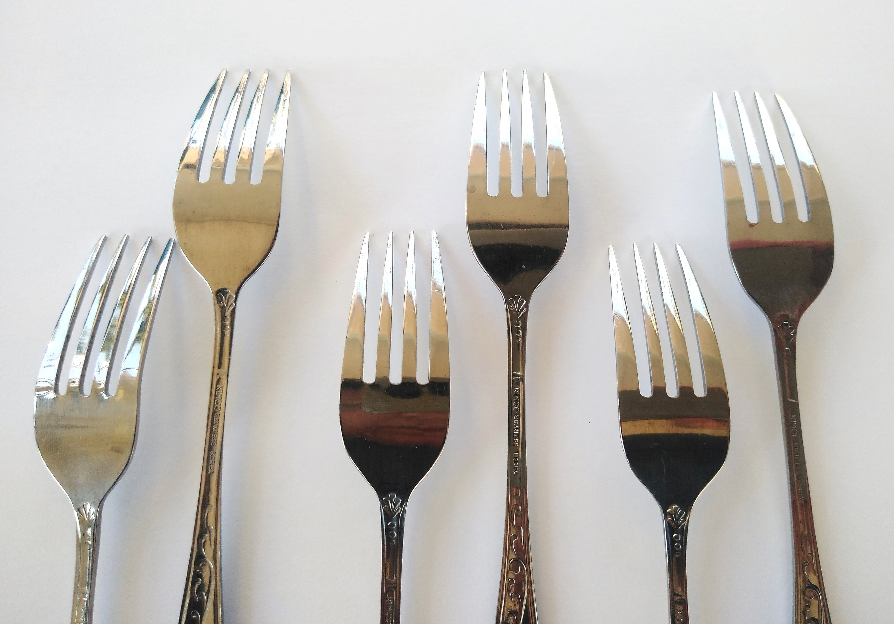 set of 6 dinner fork stainless steel Kimco KIO10 vintage kitchen dining serving