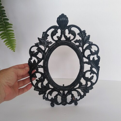 Vintage easel picture frame ~ shops Art Nouveau ~ cast iron ~ painted black ~ early 1900's ~ gift ~ prop